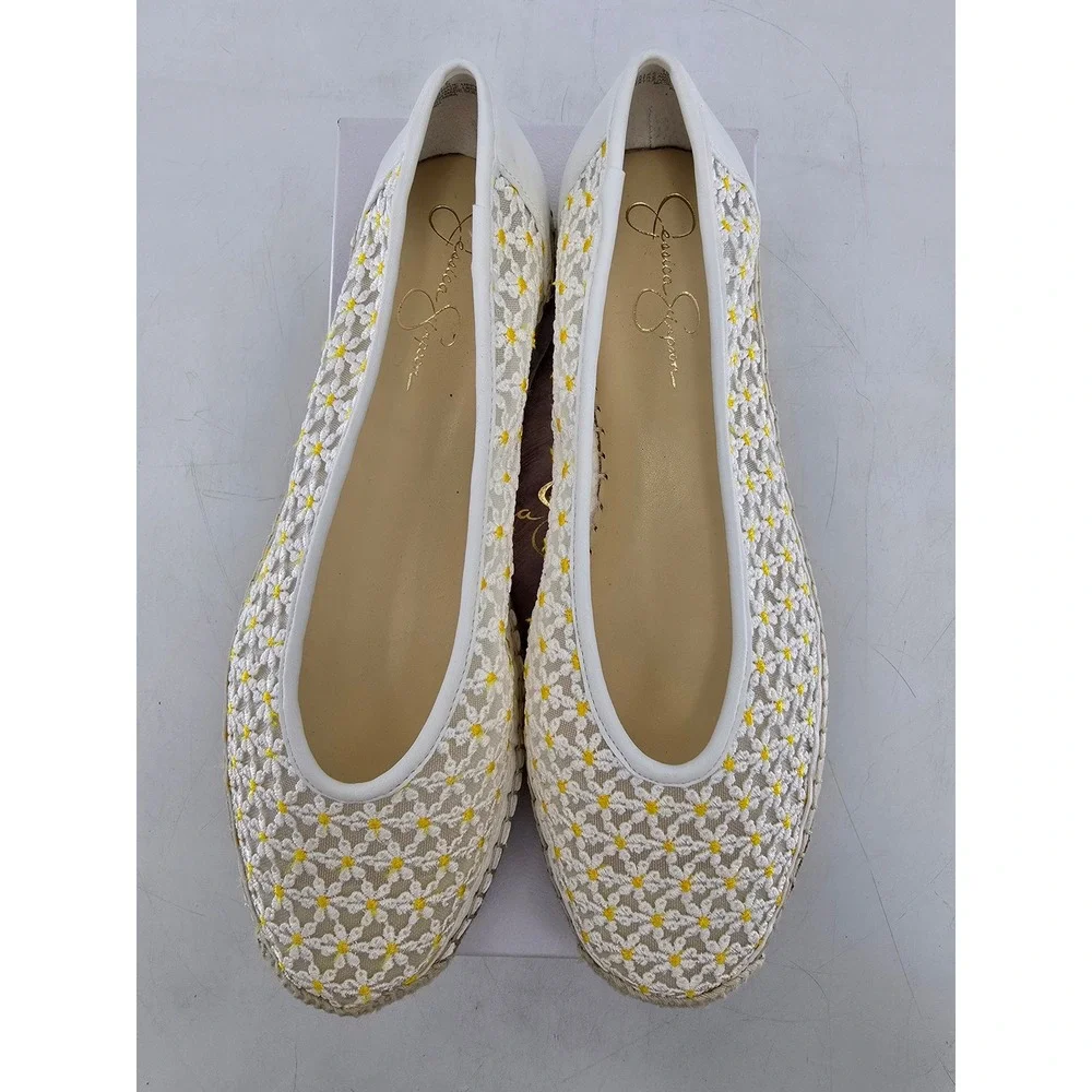 Jessica Simpson Lucciea Espadrille Flats Womens 10 White Floral Mesh - NEW